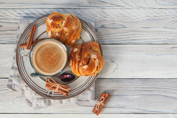 Wall Mural - Homemade Kanelbullar -  Swedish Cinnamon Buns. Top view.