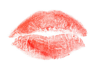 Color lipstick kiss mark on white background