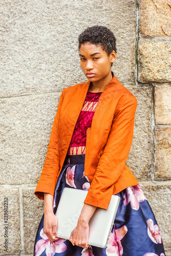Unhappy Young African American Woman Thinking Outside In New York