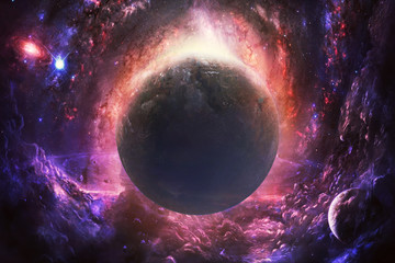 Wall Mural - abstract artistic smooth beautiful planet in a multicolored galaxy artwork