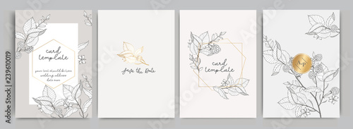 Fotomural Wedding Invitation, floral invite thank you, rsvp modern card Design in golden r