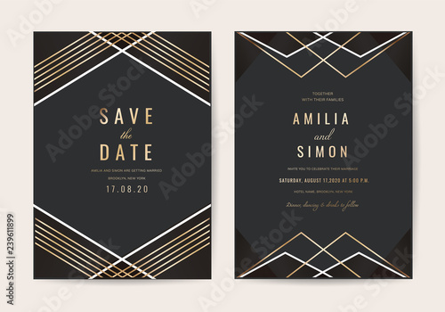Cuadros en Lienzo Wedding invitations card with Luxurious geometric pattern vector design template