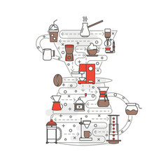 Poster - vector thin line art brewing coffee poster banner template