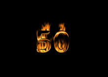 3D Number 50 With Flames Black Background
