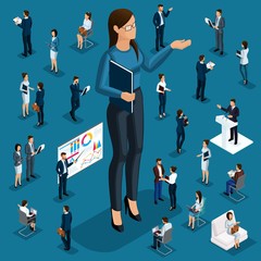 Wall Mural - isometric cartoon people, 3d businessmen big director woman small workers and subordinates for vecto