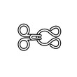 Black & white illustration of hook and eye closure. Bra fastener. Vector line icon. Isolated object