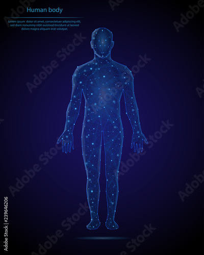 Fotomural Abstract image of a human body in the form of a starry sky or space, consisting of points, lines, and shapes in the form of planets, stars and the universe