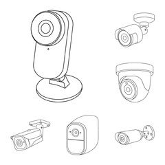 Isolated object of cctv and camera symbol. Collection of cctv and system vector icon for stock.