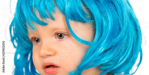 Beauty Look Hairstyle For Cosplay Party Small Child Wear Blue Wig