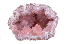 Rare Pink Amethyst Geode Cluster From Patagonia, Argentina. Isolated On White Background.