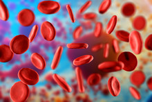 3d Illustration Of Red Blood Cells Erythrocytes Close-up Under A Microscope In The Body. Scientific Medical Background