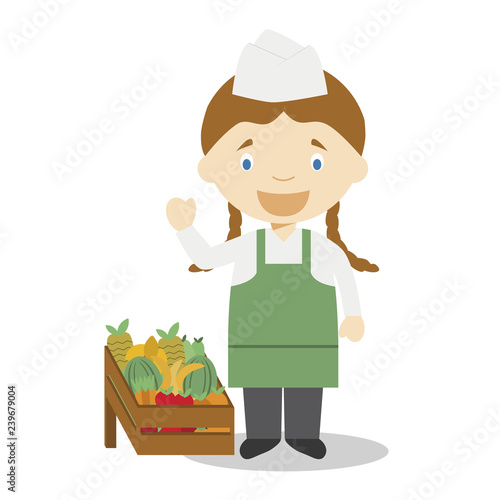cute cartoon vector illustration of a fruit seller women professions series buy this stock vector and explore similar vectors at adobe stock adobe stock adobe stock