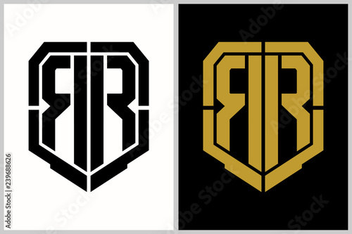 Fotomural double R letter shield shape logo template