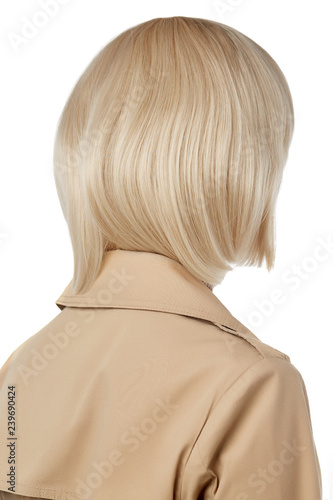A Close Up Back View Side Shot Of A Lady With Fair Blunt Bob