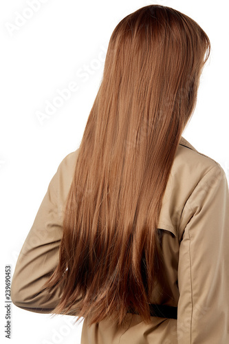 A Close Up Back View Side Shot Of A Woman With Long Straight
