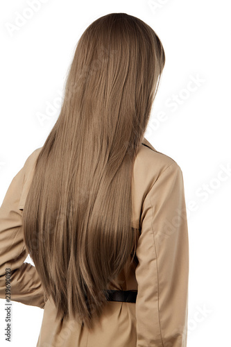A Back View Side Portrait Of A Lady With Long Straight Light Brown
