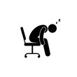 icon man asleep at work, stick figure pictogram people isolated symbol human silhouette sitting on chair