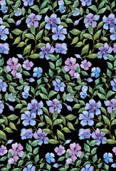  Periwinkle flowers seamless background pattern version 2