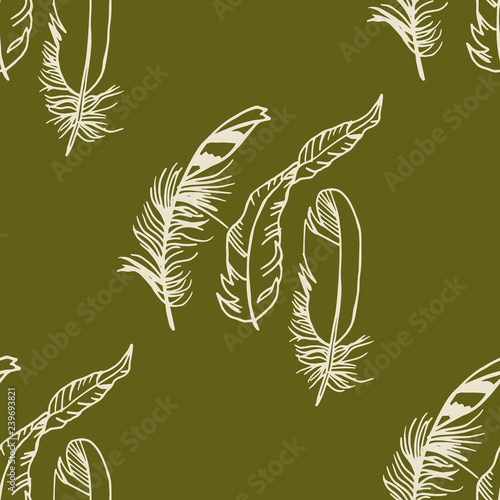 Fotografie, Obraz Mockingjay feather seamless pattern hand drawn sketch