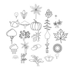 Sticker - Tree leaf icons set. Outline set of 25 tree leaf vector icons for web isolated on white background