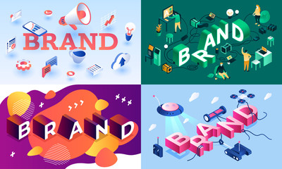 Wall Mural - brand banner set. isometric set of brand vector banner for web design