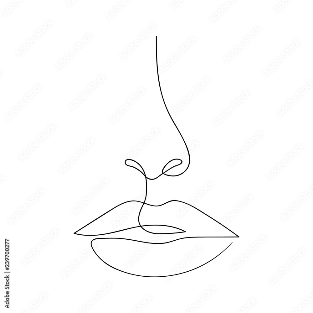 One line drawing face. Modern minimalism art, aesthetic contour. Abstract woman portrait in the minimalist style. Continuous line vector illustration - obrazy, fototapety, plakaty 