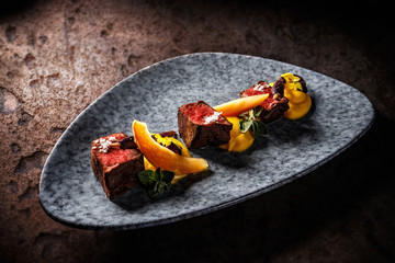 Wall Mural - Deer sirloin with sweet potato puree