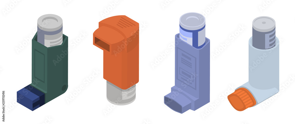 Inhaler icon set. Isometric set of inhaler vector icons for web design ...