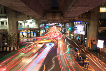 Traffic in the city at night with long exposure.