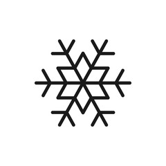 Wall Mural - Black isolated outline icon of snowflake on white background. Line Icon of snowflake.