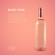 Photorealistic bottle of rose wine on a pink background. Mock up transparent bottle of wine. Template for product presentation or advertising in a minimalistic style.