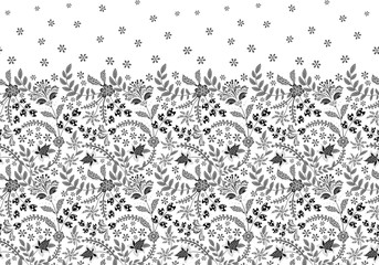 Wall Mural - Seamless border with folk flowers. Vector hand draw background