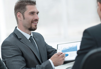 Poster - closeup.business partners discussing marketing schedule