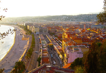 Wall Mural - View of Nice city, Promenade des Anglais, Cote d'Azur, French riviera, Mediterranean sea, France