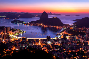 Wall Mural - Rio de Janeiro just before Sunrise, City Lights, and Sugarloaf Mountain