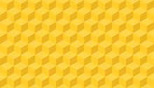 3D Realistic Yellow Square Pattern. Medern Cube Texture. Geometric Symmetry Background. Vector Illustration