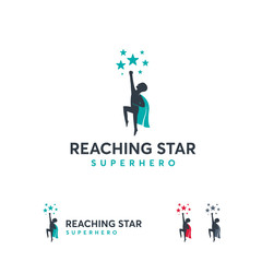 Wall Mural - reaching star logo designs concept vector, super kids logo template