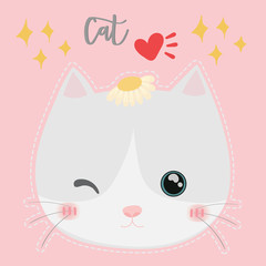 Wall Mural - Cute cat vector. T-shirt design. Greeting card.