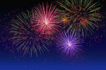 Fireworks celebration and the twilight sky background.