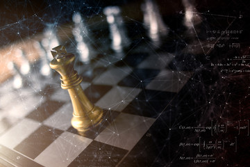 strategy ideas concept business futuristic graphic icon and golden chess board game black colot tone