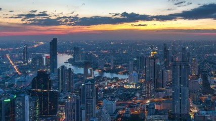 Fototapete - Time lapse of Bangkok cityscape at night.