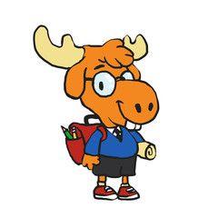 Wall Mural - Moose student with backpack 