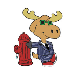 Wall Mural - Moose wearing suit leaning on hydrant