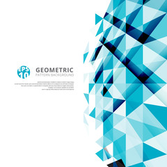 Wall Mural - Abstract blue geometric triangles pattern perspective on white background with copy space