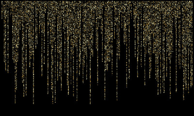Wall Mural - garland lights gold glitter hanging vertical lines vector holiday background.