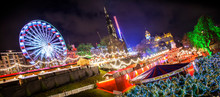 Wide Panoramic View Of Edinburgh's Christmas Market, Rotated Photo