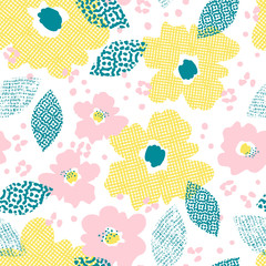 Poster - seamless pattern with flowers and leaves