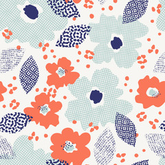 Poster - seamless pattern with flowers and leaves