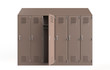 © Designkida - metal cabinets. Lockers in school or gym with silver handles and locks. Safe box with doors, cupboard, compartment. 3d illustration