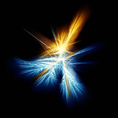 Poster - Abstract blue and yellow fractal on black background